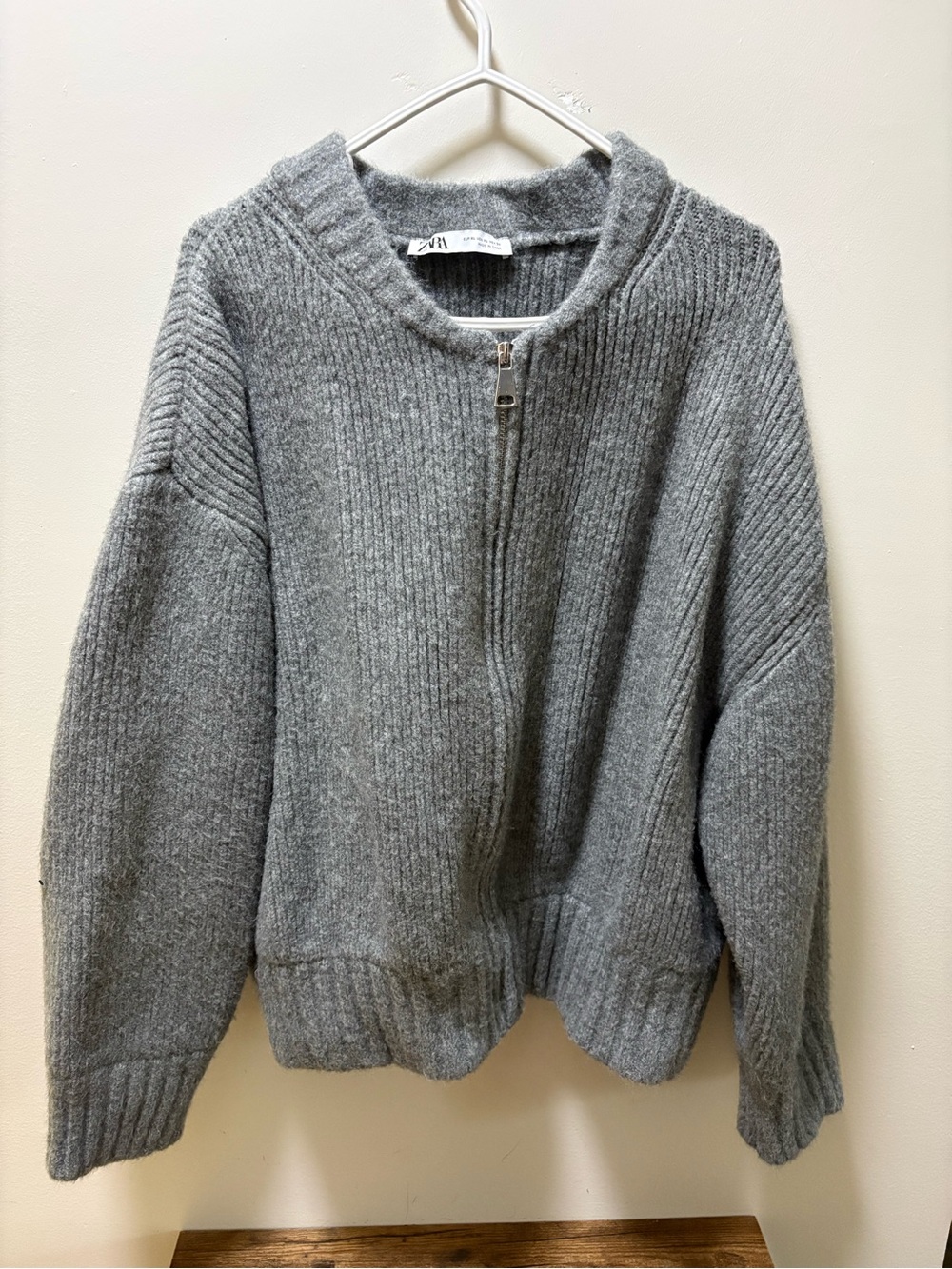 ZARA Gray Ribbed Zip-Front Women's Bomber Jacket